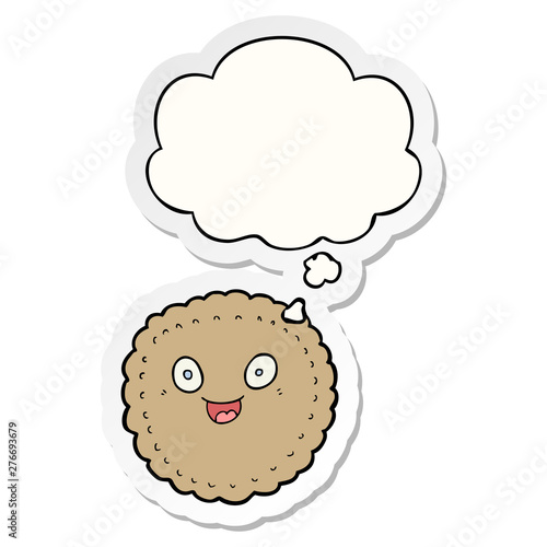 cartoon biscuit and thought bubble as a printed sticker