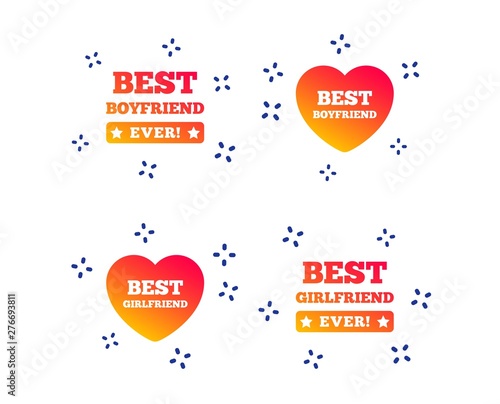 Best boyfriend and girlfriend icons. Heart love signs. Award symbol. Random dynamic shapes. Gradient girlfriend icon. Vector