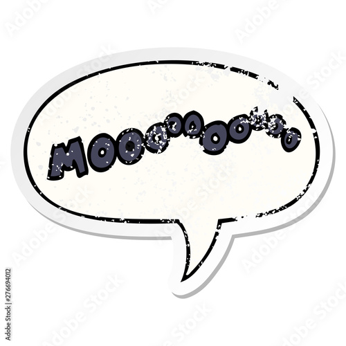 cartoon moo noise and speech bubble distressed sticker