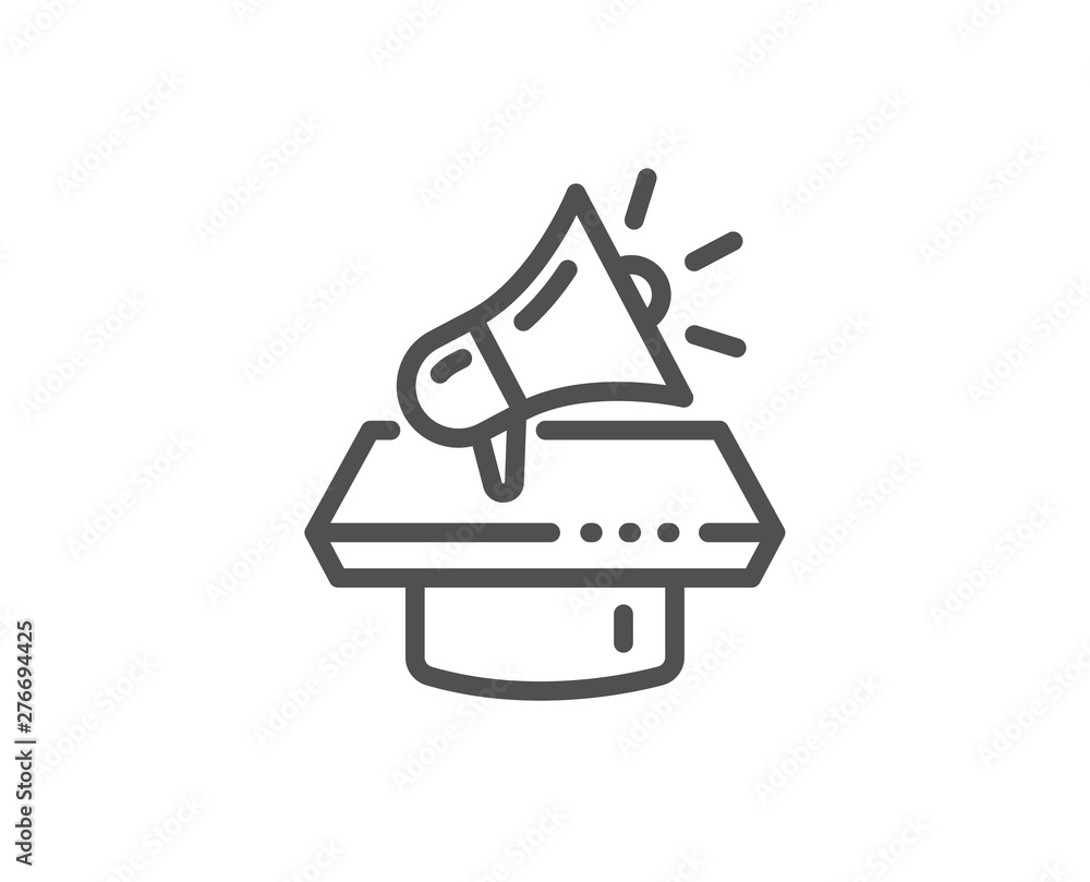 Megaphone line icon. Advertisement device symbol. Brand ambassador loudspeaker sign. Quality design element. Linear style megaphone icon. Editable stroke. Vector