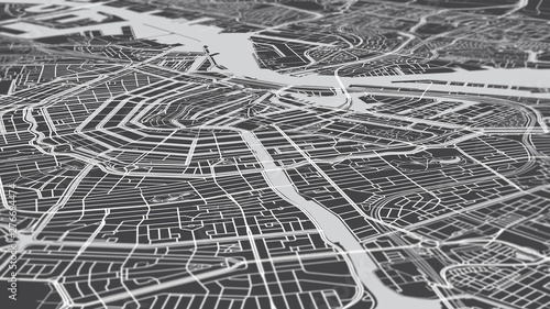 Tableau sur toile Aerial view city map Amsterdam, monochrome detailed plan streets and canals, urb