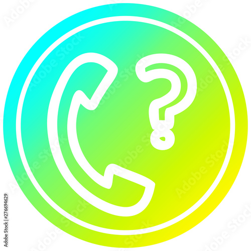 telephone handset with question mark circular in cold gradient spectrum