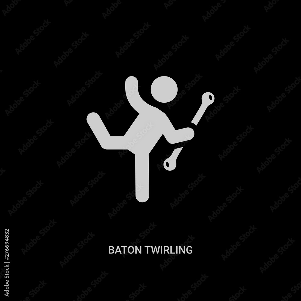 white baton twirling vector icon on black background. modern flat baton twirling from sport concept vector sign symbol can be use for web, mobile and logo. white baton twirling vector icon on black background. modern flat baton twirling from sport concept vector sign symbol can be use for web, mobile and logo.