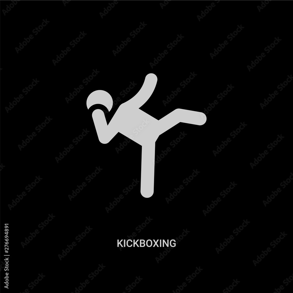 white kickboxing vector icon on black background. modern flat kickboxing from sport concept vector sign symbol can be use for web, mobile and logo. white kickboxing vector icon on black background. modern flat kickboxing from sport concept vector sign symbol can be use for web, mobile and logo.