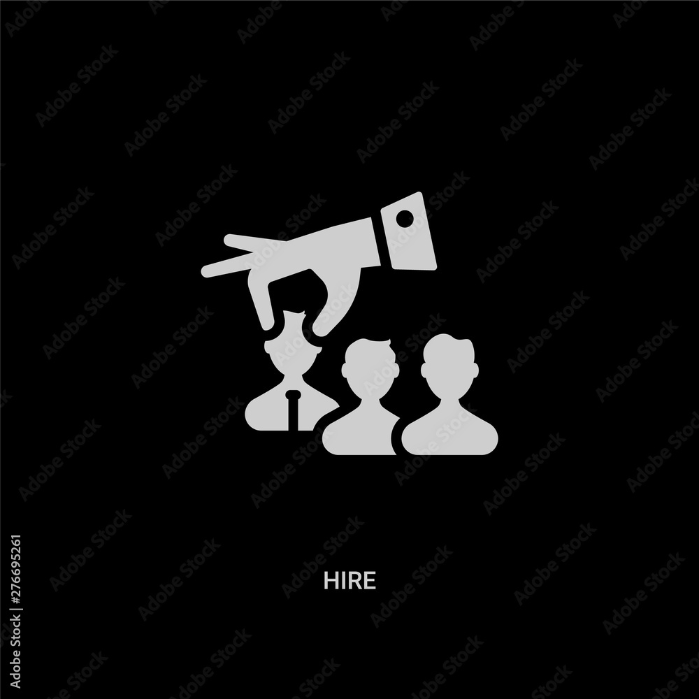 white hire vector icon on black background. modern flat hire from startup stategy and concept vector sign symbol can be use for web, mobile and logo. white hire vector icon on black background. modern flat hire from startup stategy and concept vector sign symbol can be use for web, mobile and logo.