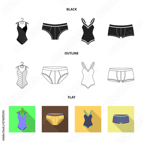 Isolated object of bikini and fashion sign. Collection of bikini and swimsuit stock symbol for web.