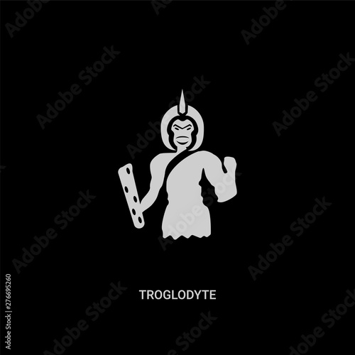 white troglodyte vector icon on black background. modern flat troglodyte from stone age concept vector sign symbol can be use for web, mobile and logo.