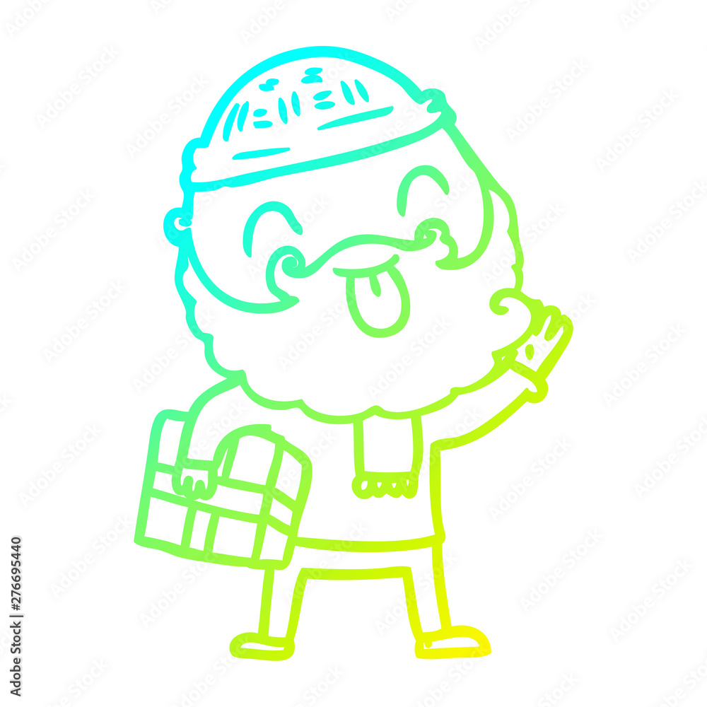 cold gradient line drawing man with beard carrying christmas present cold gradient line drawing man with beard carrying christmas present