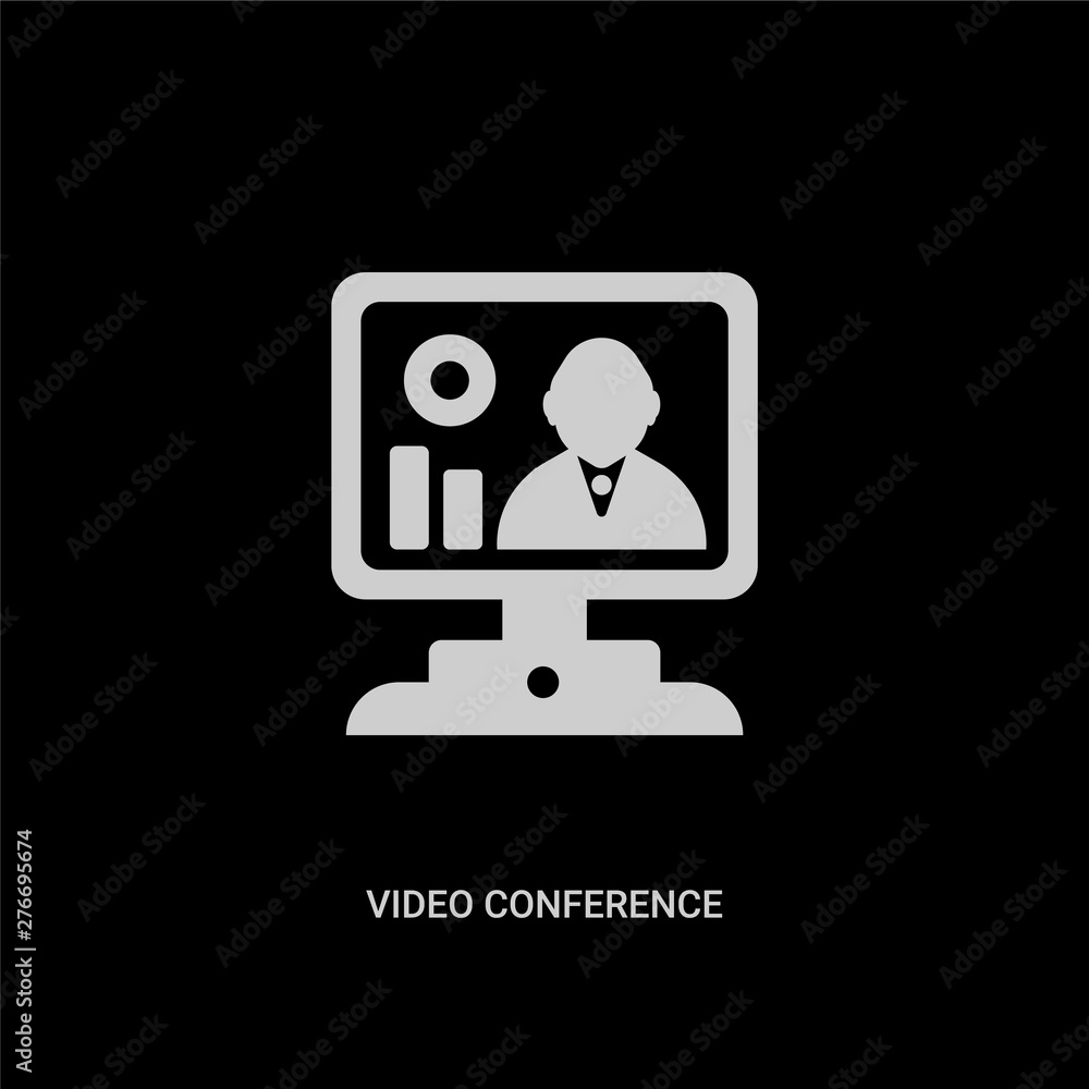 white video conference vector icon on black background. modern flat video conference from strategy concept vector sign symbol can be use for web, mobile and logo. white video conference vector icon on black background. modern flat video conference from strategy concept vector sign symbol can be use for web, mobile and logo.