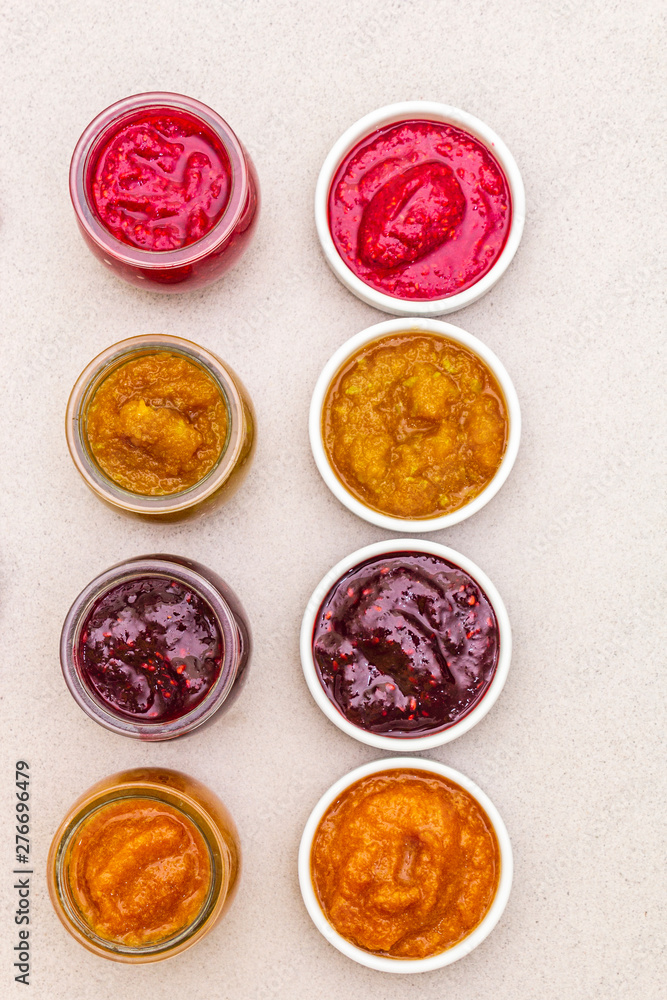 Healthy organic homemade assortment of fruit puree