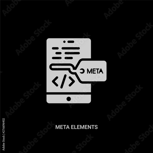 white meta elements vector icon on black background. modern flat meta elements from technology concept vector sign symbol can be use for web, mobile and logo.