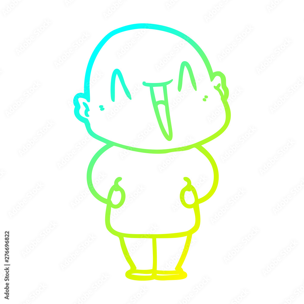 cold gradient line drawing happy cartoon bald man