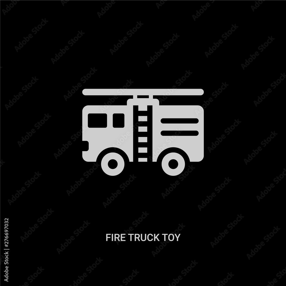 white fire truck toy vector icon on black background. modern flat fire truck toy from toys concept vector sign symbol can be use for web, mobile and logo. white fire truck toy vector icon on black background. modern flat fire truck toy from toys concept vector sign symbol can be use for web, mobile and logo.