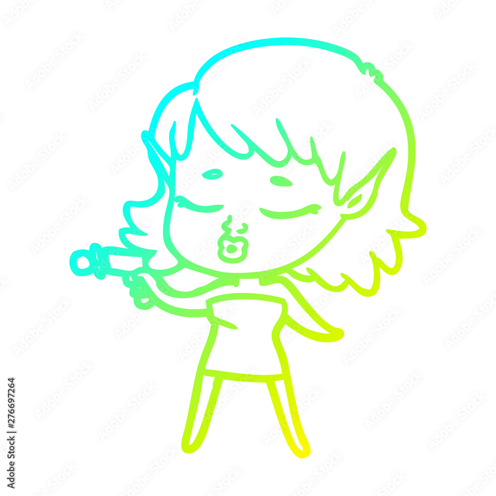 cold gradient line drawing pretty cartoon alien girl with ray gun cold gradient line drawing pretty cartoon alien girl with ray gun