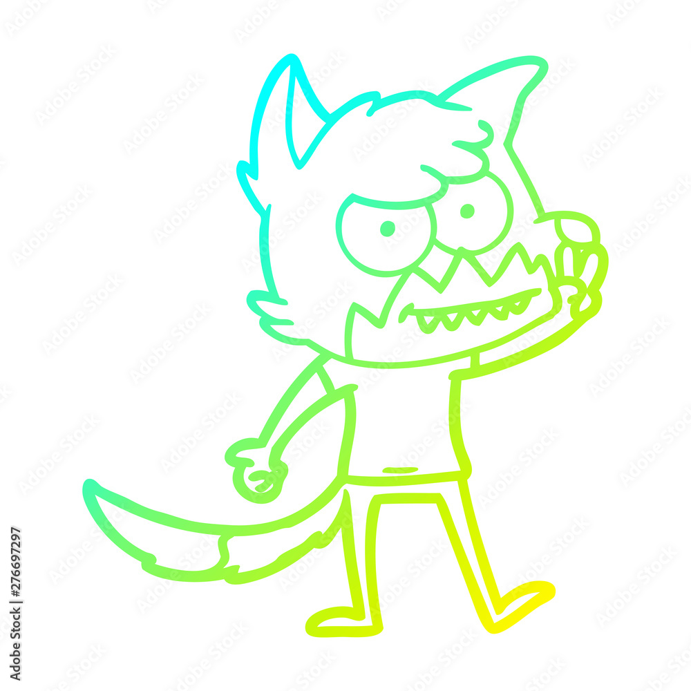 Fototapeta premium cold gradient line drawing cartoon grinning fox