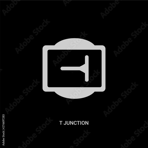 white t junction vector icon on black background. modern flat t junction from traffic signs concept vector sign symbol can be use for web, mobile and logo.
