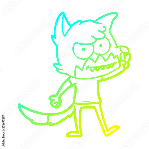 cold gradient line drawing cartoon grinning fox