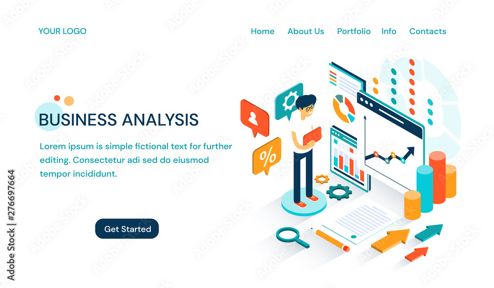 Φωτογραφία Business Analysis website template design with space for text and a cartoon busi