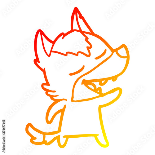 warm gradient line drawing cartoon wolf laughing