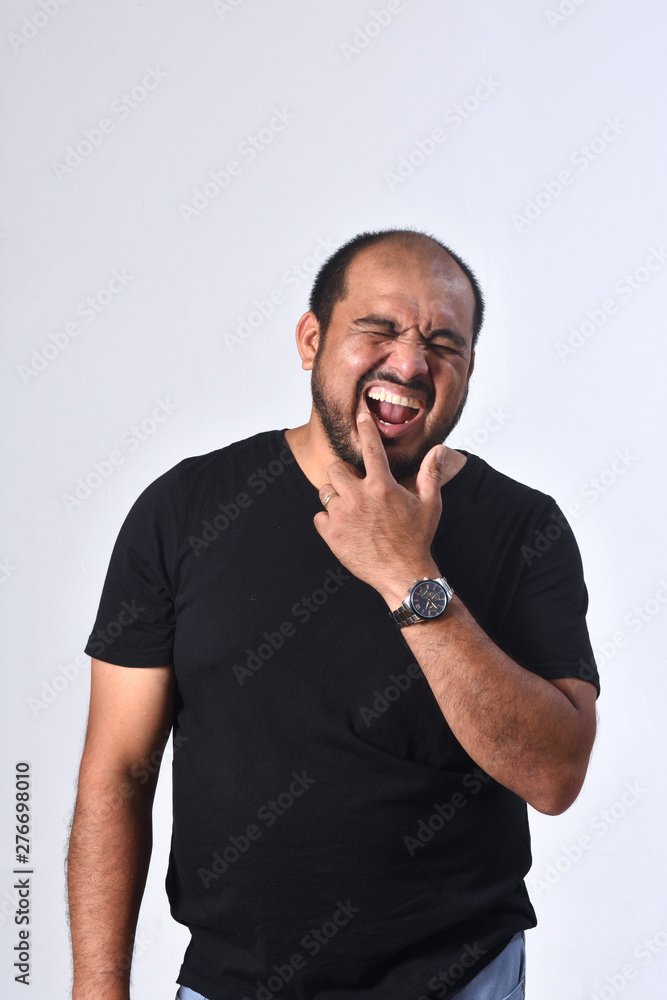latin america man with pain on lip on white background latin america man with pain on lip on white background