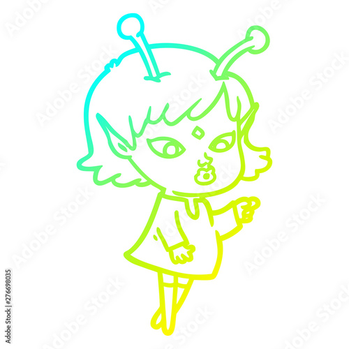 cold gradient line drawing pretty cartoon alien girl