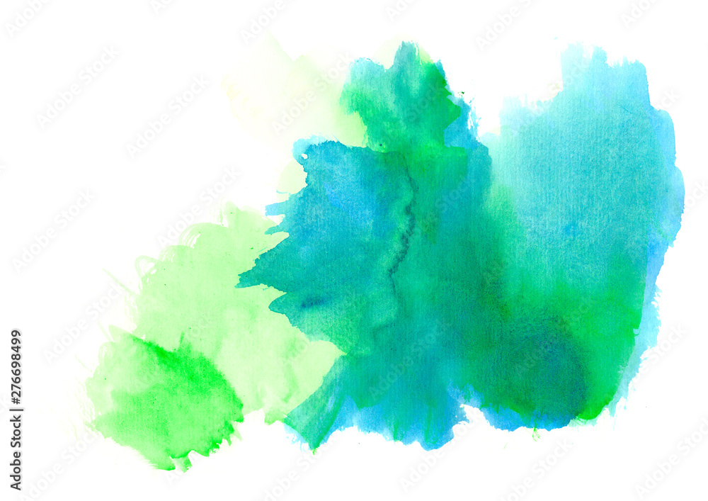 green colorful background.Watercolor strokes on white background