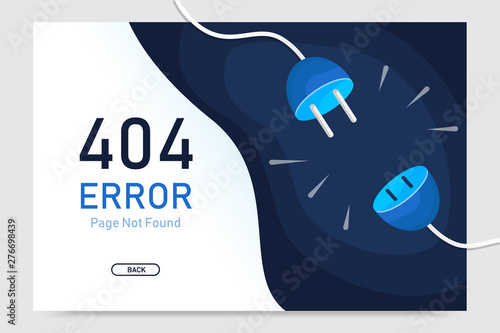 404  error page not found vector with plug graphic  design template for website background graphic