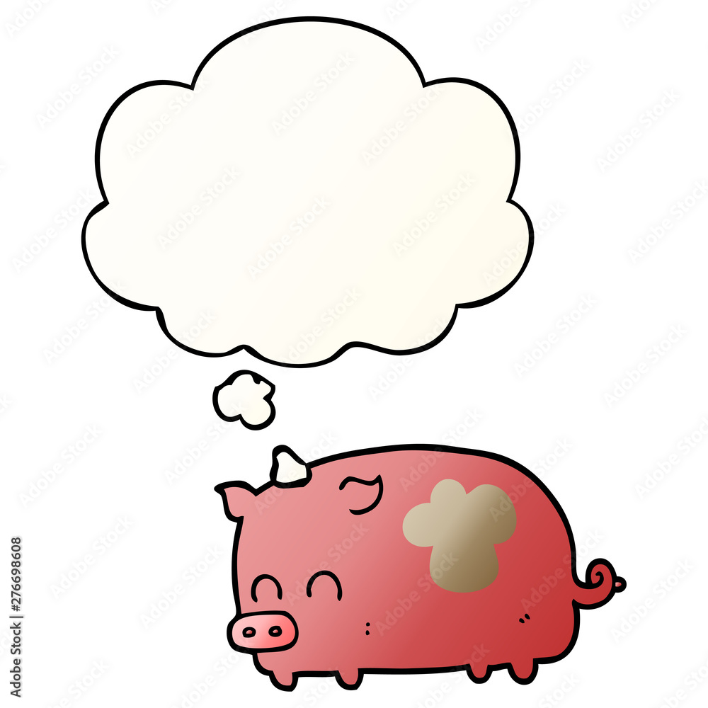 cute cartoon pig and thought bubble in smooth gradient style cute cartoon pig and thought bubble in smooth gradient style