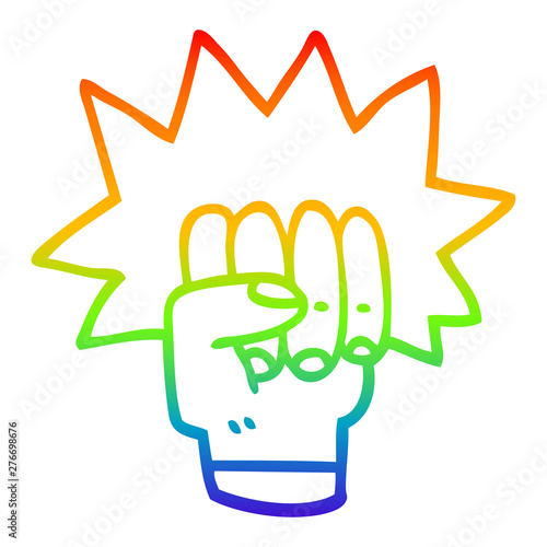 rainbow gradient line drawing cartoon punching fist