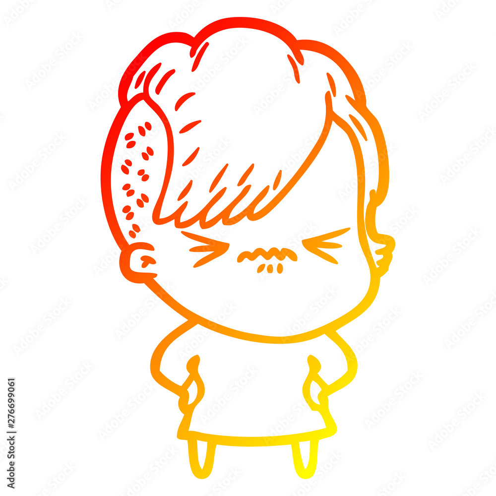 warm gradient line drawing cartoon annoyed hipster girl warm gradient line drawing cartoon annoyed hipster girl