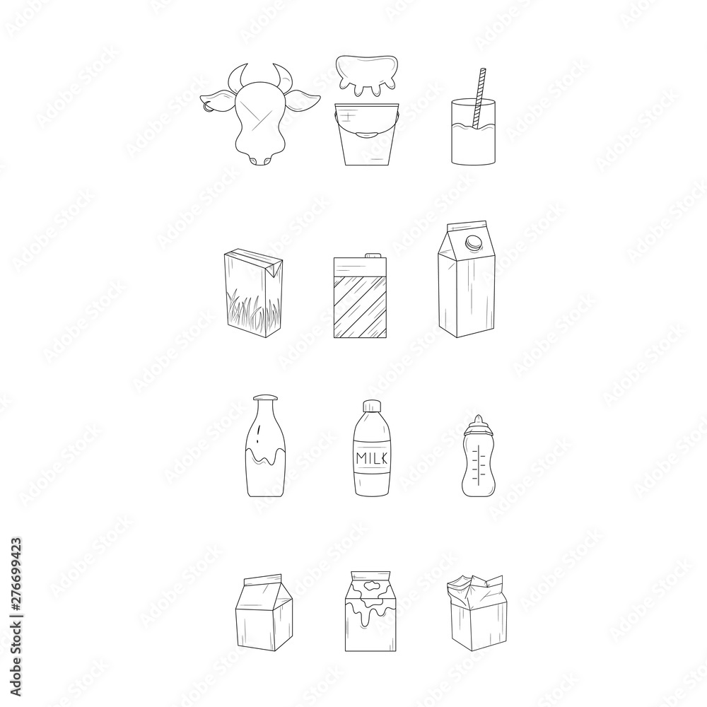 Milk products. Black and white line icon set. Milk products. Black and white line icon set.