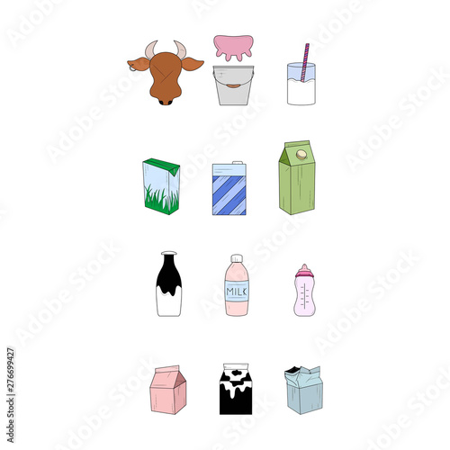 Set of milk products. Simple icons. Vector illustration.