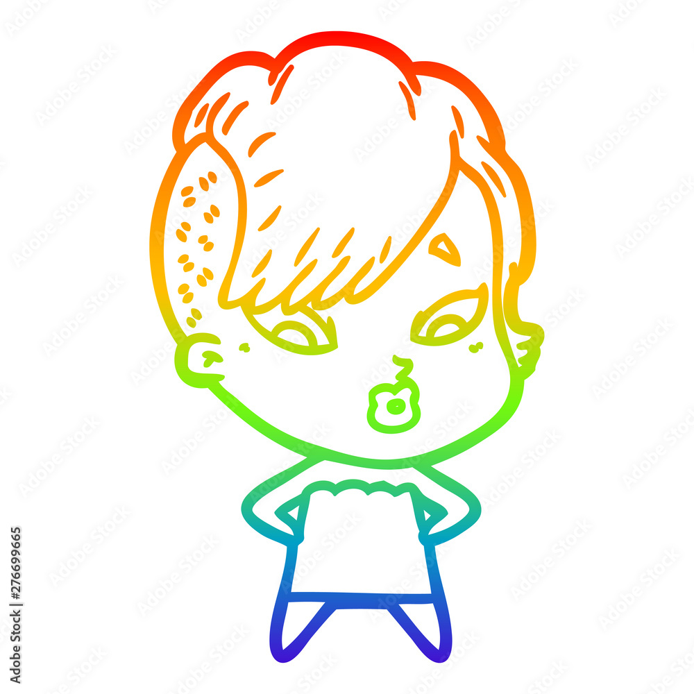 rainbow gradient line drawing cartoon surprised girl rainbow gradient line drawing cartoon surprised girl