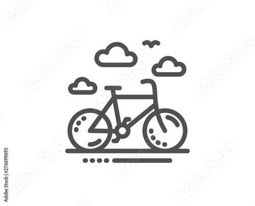 Bike rental line icon. Bicycle rent sign. Hotel service symbol. Quality design element. Linear style bike rental icon. Editable stroke. Vector