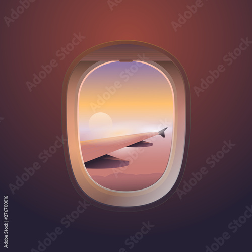 Airplane window view, Sunset sky from the airplane window