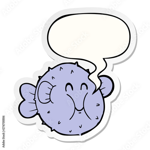 cartoon puffer fish and speech bubble sticker