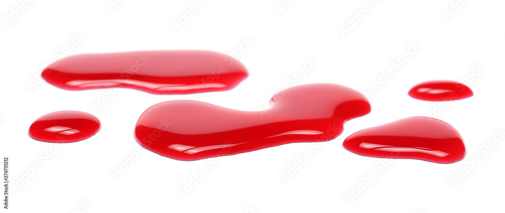 Spilled red wine puddle isolated on white background
