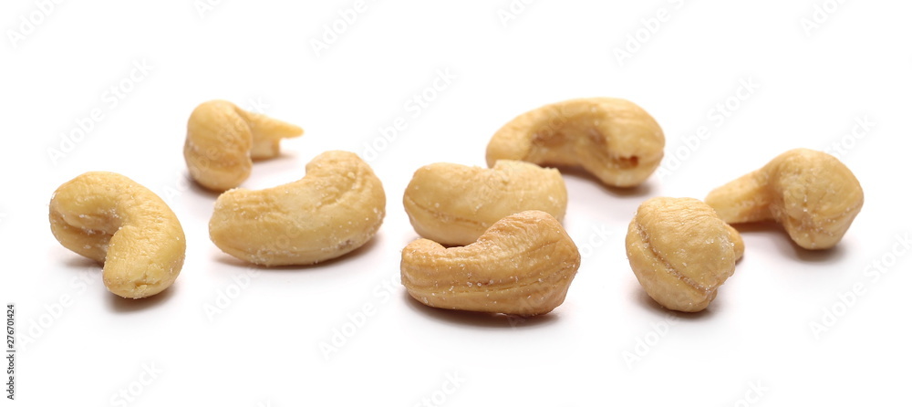 Salted cashew nuts isolated on white background Salted cashew nuts isolated on white background