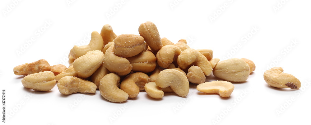 Salted cashew nuts isolated on white background Salted cashew nuts isolated on white background
