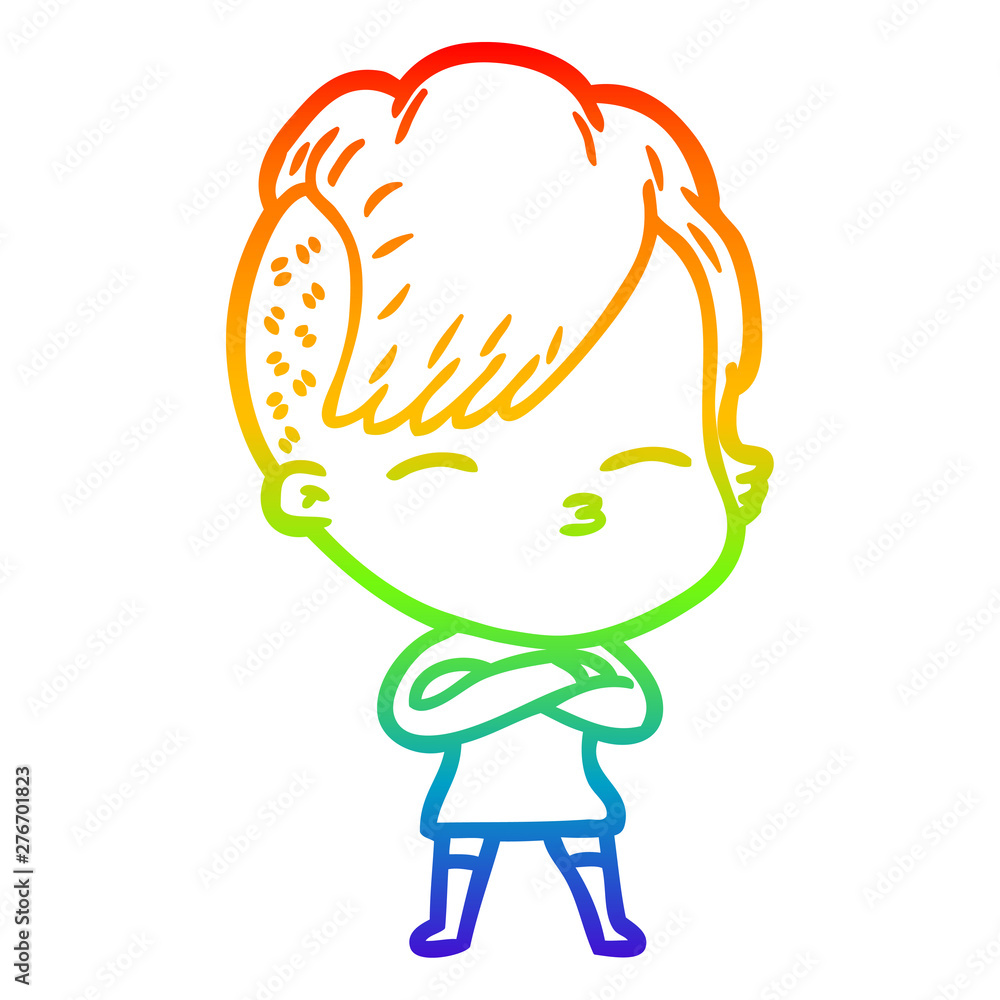 rainbow gradient line drawing cartoon squinting girl rainbow gradient line drawing cartoon squinting girl