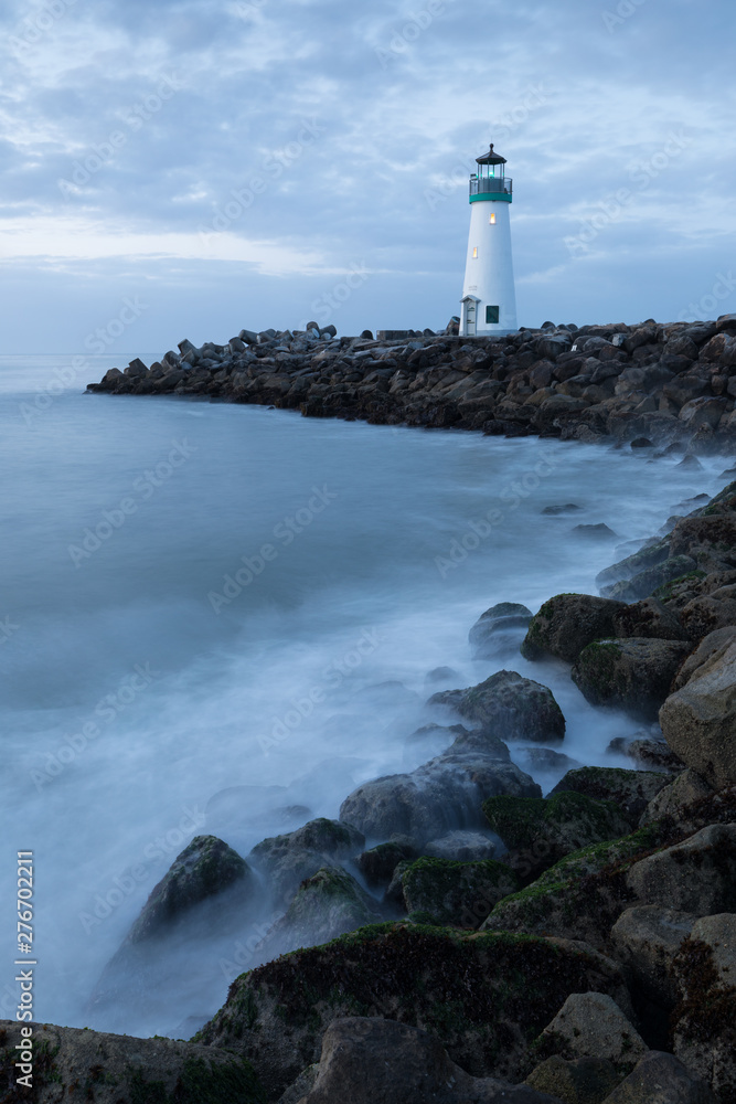 Santa Cruz Breakwater Lighthouse (Walton Lighthouse), Pacific coast, California, United States, California at sunrise Lighthouse in the Santa Cruz Small Craft Harbor in Santa Cruz, California, USA