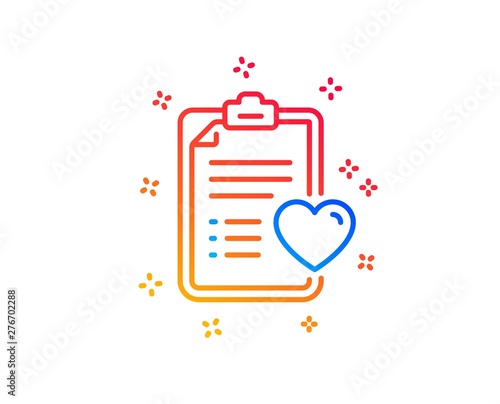 Medical survey line icon. Hospital patient history sign. Gradient design elements. Linear patient history icon. Random shapes. Vector