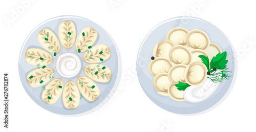 Caucasian russian kitchen traditional tasty food kurze and dumplings
