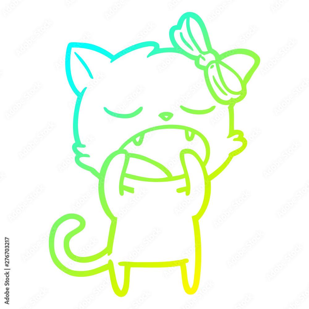 cold gradient line drawing cartoon yawning cat cold gradient line drawing cartoon yawning cat