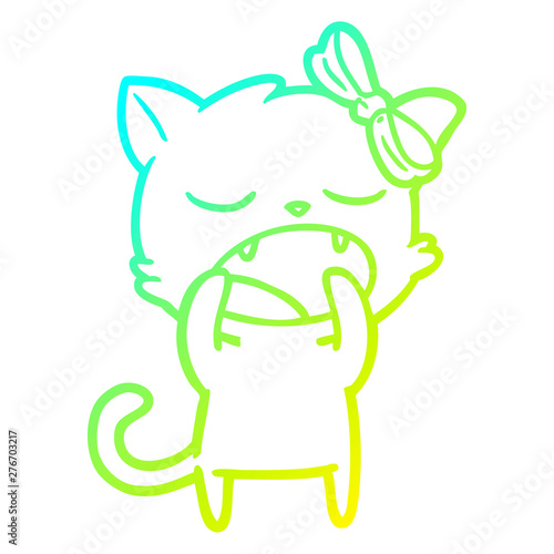 cold gradient line drawing cartoon yawning cat