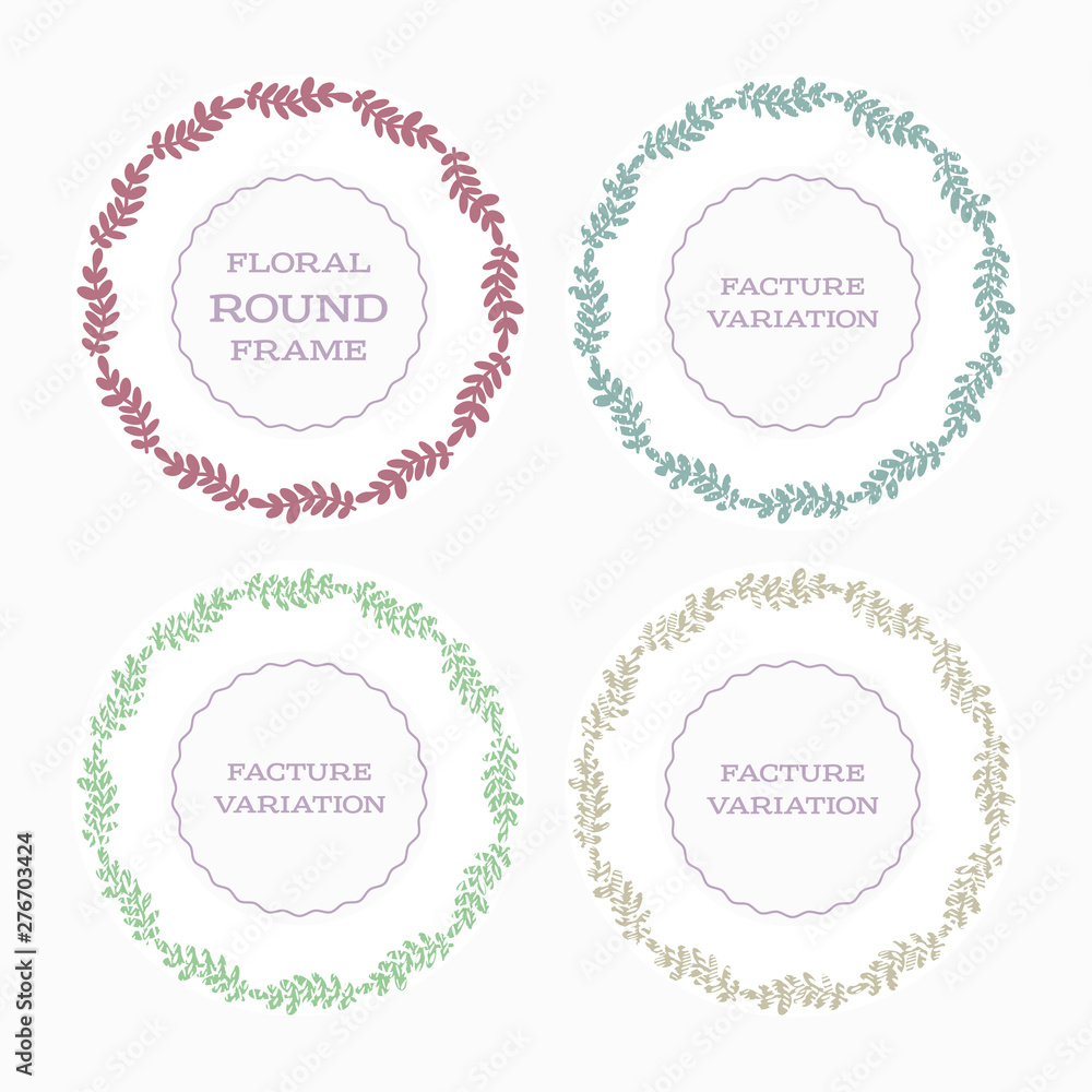 Isolated vector illustration. Round floral frame with stylized leaves. Color silhouette on white background. Isolated vector illustration. Round floral frame with stylized leaves. Color silhouette on white background.