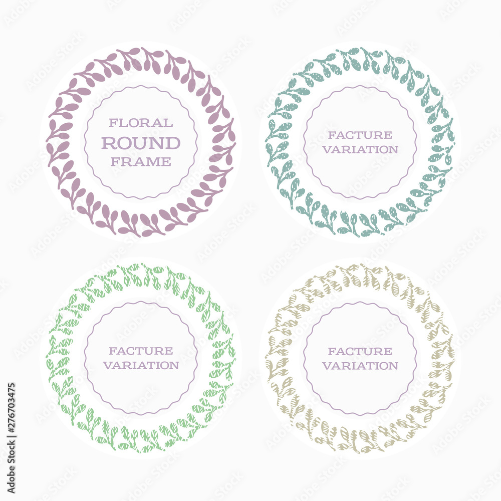 Isolated vector illustration. Round floral frame with stylized leaves. Color silhouette on white background. Isolated vector illustration. Round floral frame with stylized leaves. Color silhouette on white background.