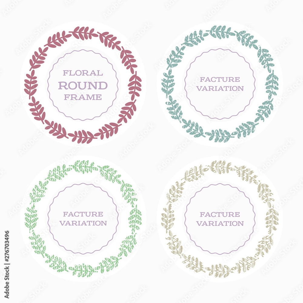 Isolated vector illustration. Round floral frame with stylized leaves. Color silhouette on white background.