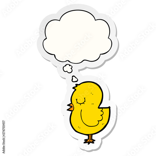 cartoon bird and thought bubble as a printed sticker