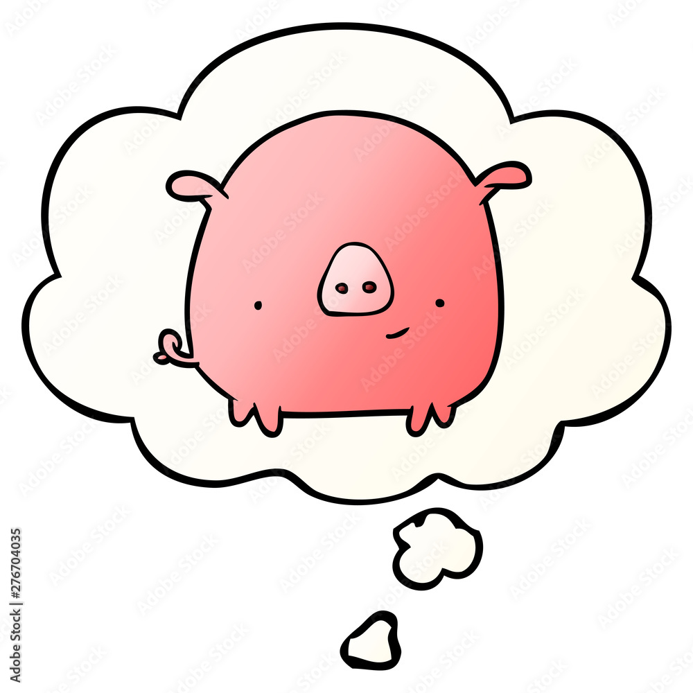 cartoon pig and thought bubble in smooth gradient style cartoon pig and thought bubble in smooth gradient style